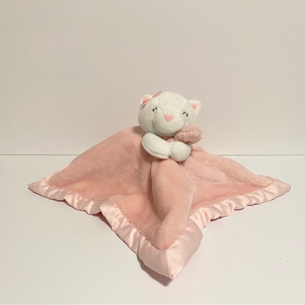 Carters White Cat Lovey w Bow Pink Security Blanket Plush Nunu Kitten Lovie Toy